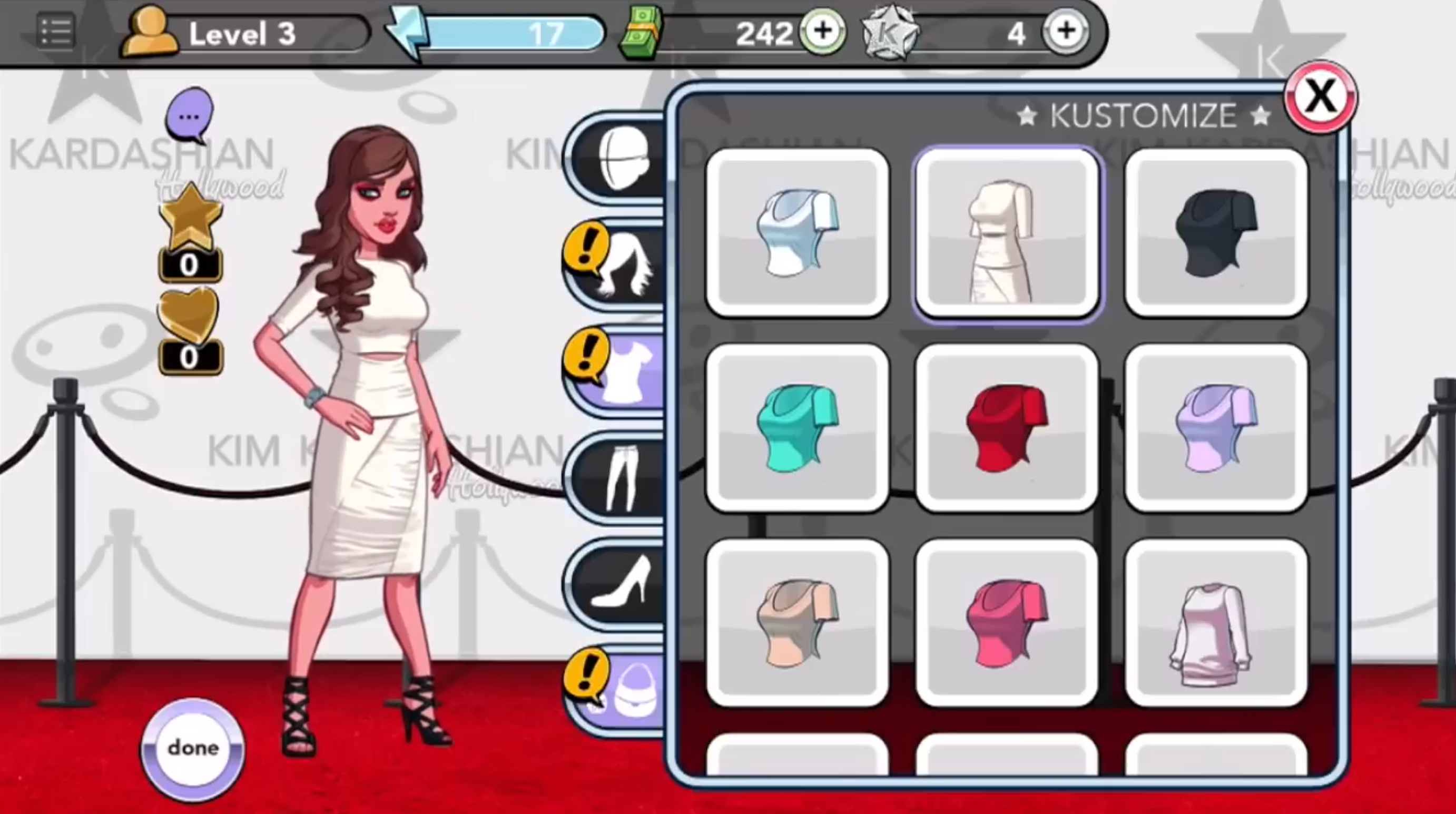 Original customization screen