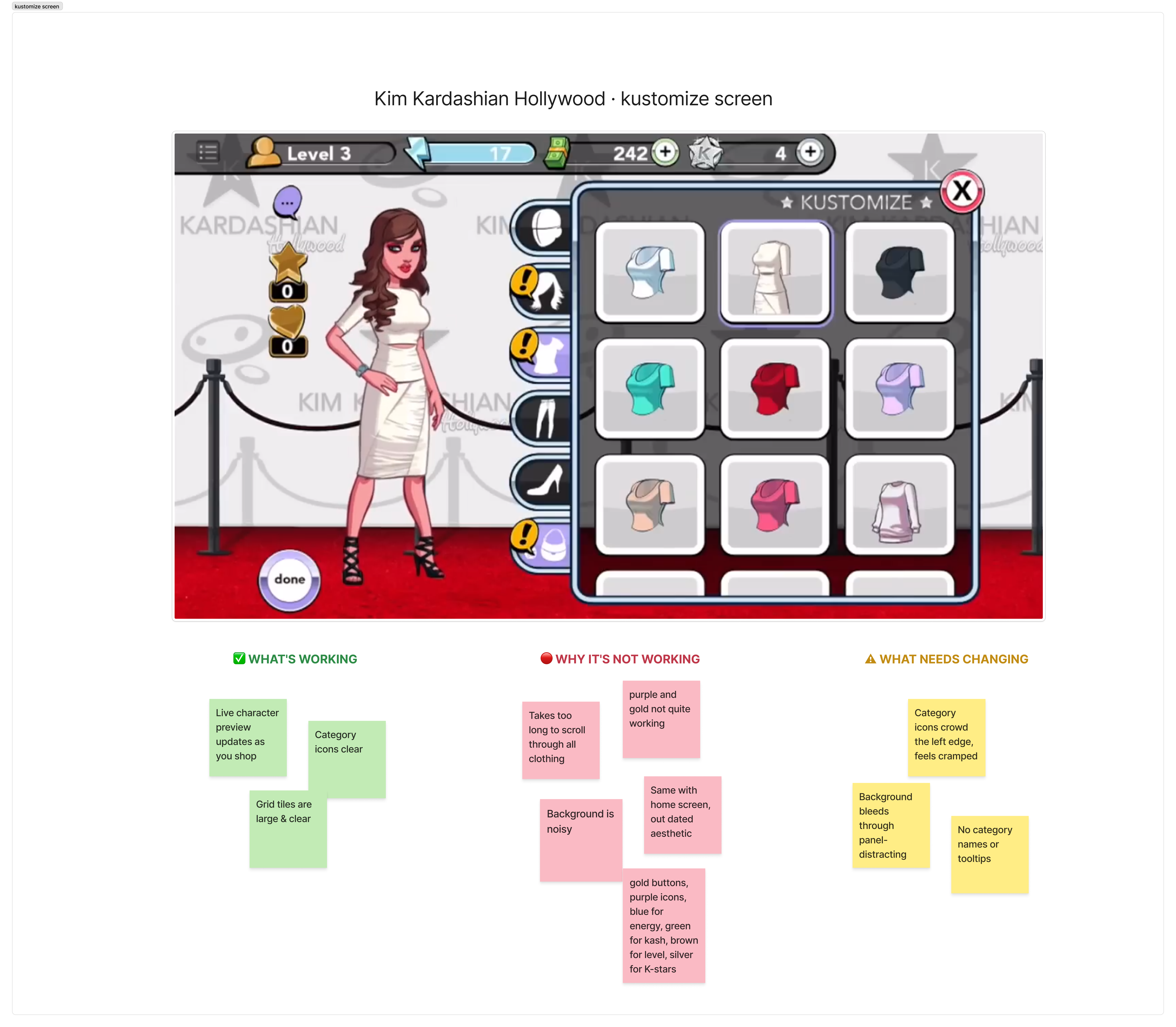 Annotated audit of the original customization screen